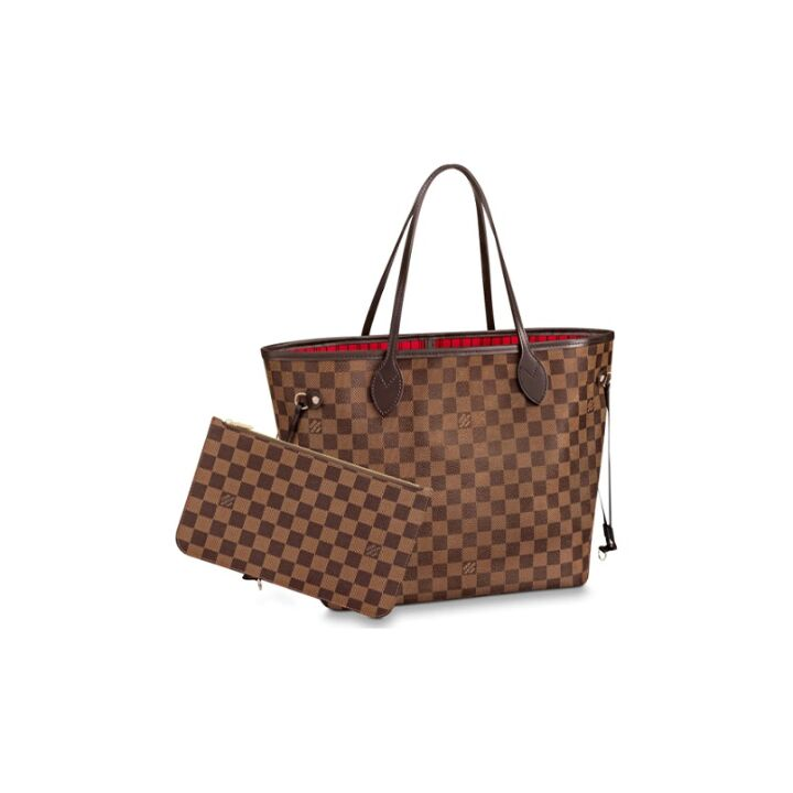 LOUIS VUITTON NEVERFULL MM 棋盘格 涂层帆布拼牛皮革饰边 托特包Tote包购物袋单肩手提包 中号 女款 棕色