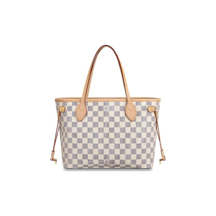 LOUIS VUITTON NEVERFULL PM 棋盘格 涂层帆布拼牛皮 子母包托特包Tote包购物袋单肩手提包 小号 女款 白色 #格米色内里#