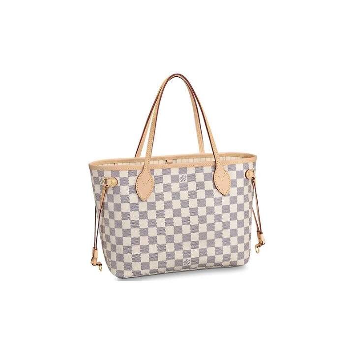 LOUIS VUITTON NEVERFULL PM 棋盘格 涂层帆布拼牛皮 子母包托特包Tote包购物袋单肩手提包 小号 女款 白色 #格米色内里#