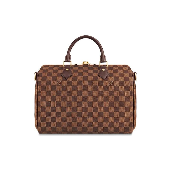 LOUIS VUITTON Speedy系列 30 可拆卸可调节肩带 棋盘格印花帆布拼皮革饰边枕头包单肩斜挎手提包 女款 棕色