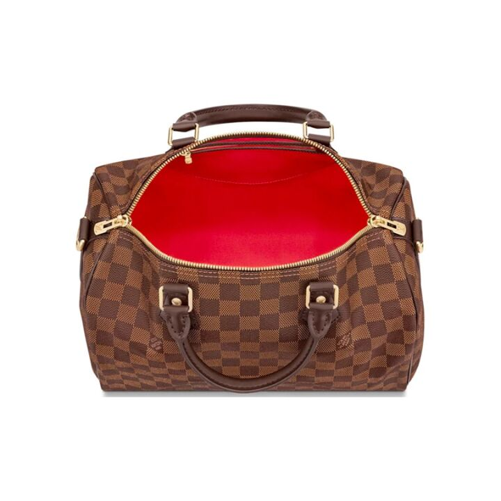LOUIS VUITTON Speedy系列 30 可拆卸可调节肩带 棋盘格印花帆布拼皮革饰边枕头包单肩斜挎手提包 女款 棕色