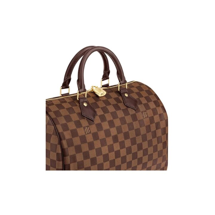 LOUIS VUITTON Speedy系列 30 可拆卸可调节肩带 棋盘格印花帆布拼皮革饰边枕头包单肩斜挎手提包 女款 棕色