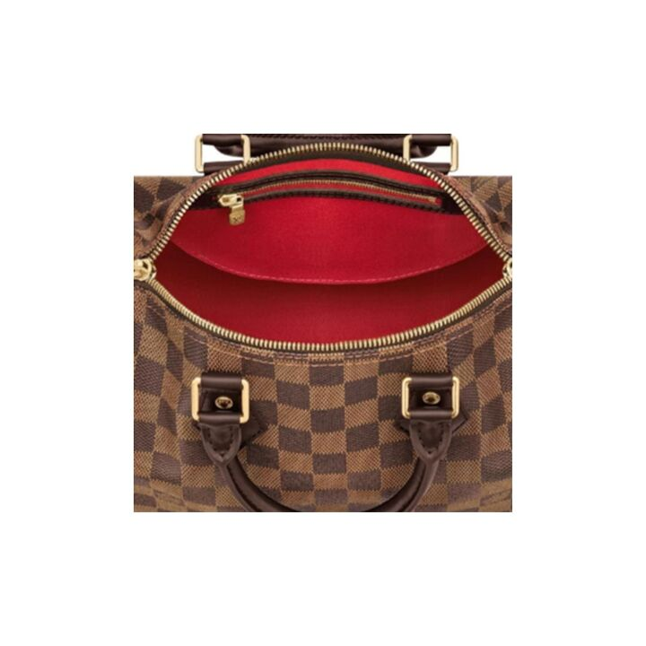 LOUIS VUITTON Speedy 25 棋盘格肩带款 牛皮拼帆布 枕头包单肩斜挎手提包 女款 棕褐色