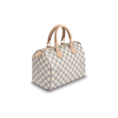 LOUIS VUITTON Speedy 枕头包 经典棋盘格 无肩带 帆布拼皮 单肩斜挎手提包 25 女款 白色