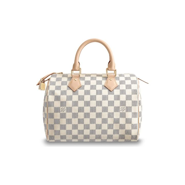 LOUIS VUITTON Speedy 枕头包 经典棋盘格 无肩带 帆布拼皮 单肩斜挎手提包 25 女款 白色
