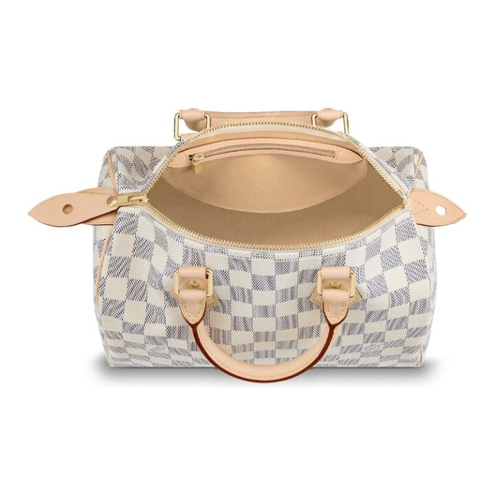 LOUIS VUITTON Speedy 枕头包 经典棋盘格 无肩带 帆布拼皮 单肩斜挎手提包 25 女款 白色