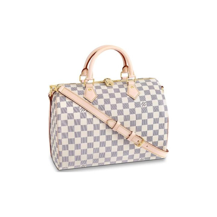 LOUIS VUITTON Speedy 30 棋盘格可拆卸可调节肩带 帆布 枕头包手提包 30 女款 白色