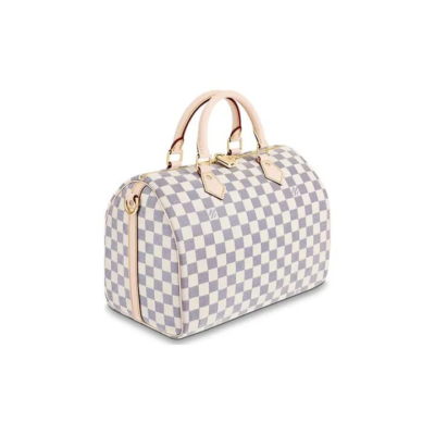 LOUIS VUITTON Speedy 30 棋盘格可拆卸可调节肩带 帆布 枕头包手提包 30 女款 白色