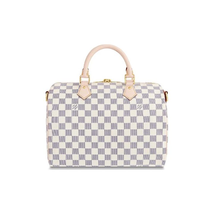 LOUIS VUITTON Speedy 30 棋盘格可拆卸可调节肩带 帆布 枕头包手提包 30 女款 白色