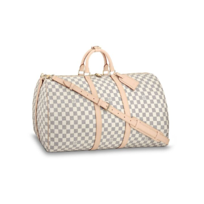 LOUIS VUITTON keepallBandoulière 55 可拆卸可调节肩带拉链开合 帆布拼皮革 旅行包单肩斜挎手提包 55 女款 米色