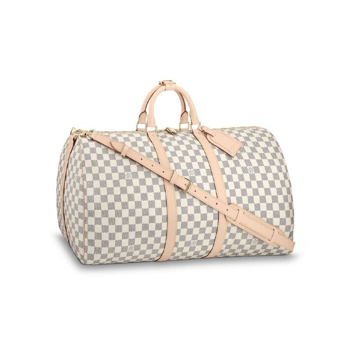 LOUIS VUITTON keepallBandoulière 55 可拆卸可调节肩带拉链开合 帆布拼皮革 旅行包单肩斜挎手提包 55 女款 米色