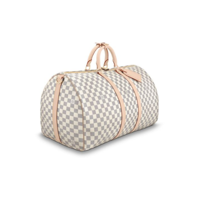 LOUIS VUITTON keepallBandoulière 55 可拆卸可调节肩带拉链开合 帆布拼皮革 旅行包单肩斜挎手提包 55 女款 米色