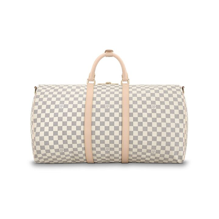 LOUIS VUITTON keepallBandoulière 55 可拆卸可调节肩带拉链开合 帆布拼皮革 旅行包单肩斜挎手提包 55 女款 米色