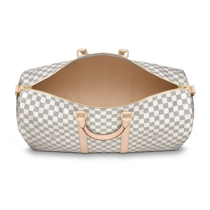 LOUIS VUITTON keepallBandoulière 55 可拆卸可调节肩带拉链开合 帆布拼皮革 旅行包单肩斜挎手提包 55 女款 米色