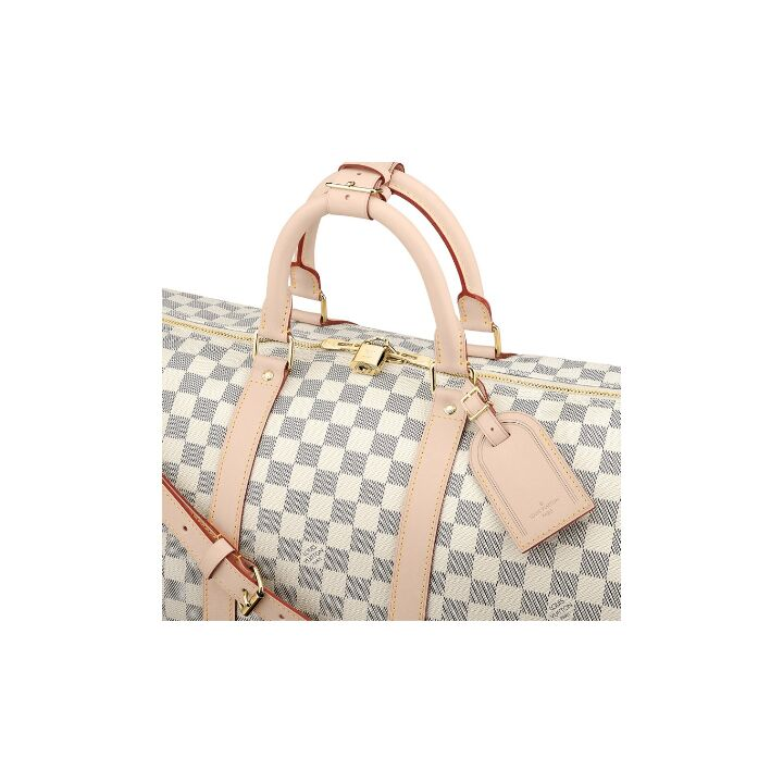 LOUIS VUITTON keepallBandoulière 55 可拆卸可调节肩带拉链开合 帆布拼皮革 旅行包单肩斜挎手提包 55 女款 米色