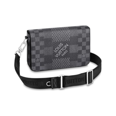 LOUIS VUITTON 字母图案印花翻盖开合 帆布拼牛皮 钱包 男款 大西洋蓝