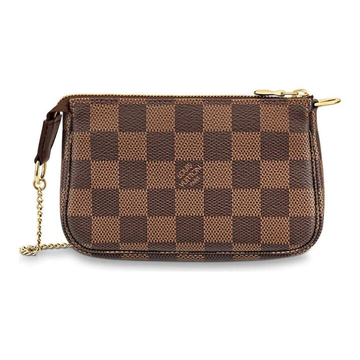 LOUIS VUITTON Pochette Accessories 棋盘格经典便携 牛皮 麻将包腋下包手拿单肩手提包 迷你 女款 棕色 #可加购改装套装#