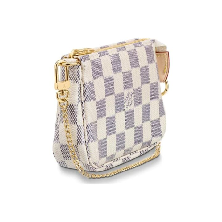LOUIS VUITTON 小麻将棋盘格链条 DamierAzur帆布拼天然牛皮包边 腋下包手拿包单肩包手提包 迷你 女款 白色 #可加购改装套装#