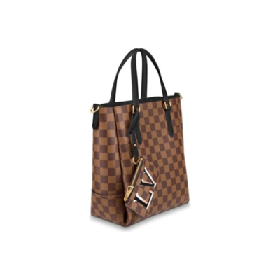 LOUIS VUITTON Belmont 棋盘格可拆卸零钱袋 涂层帆布拼牛皮 托特包Tote包购物袋手提单肩斜挎包 女款 棕色