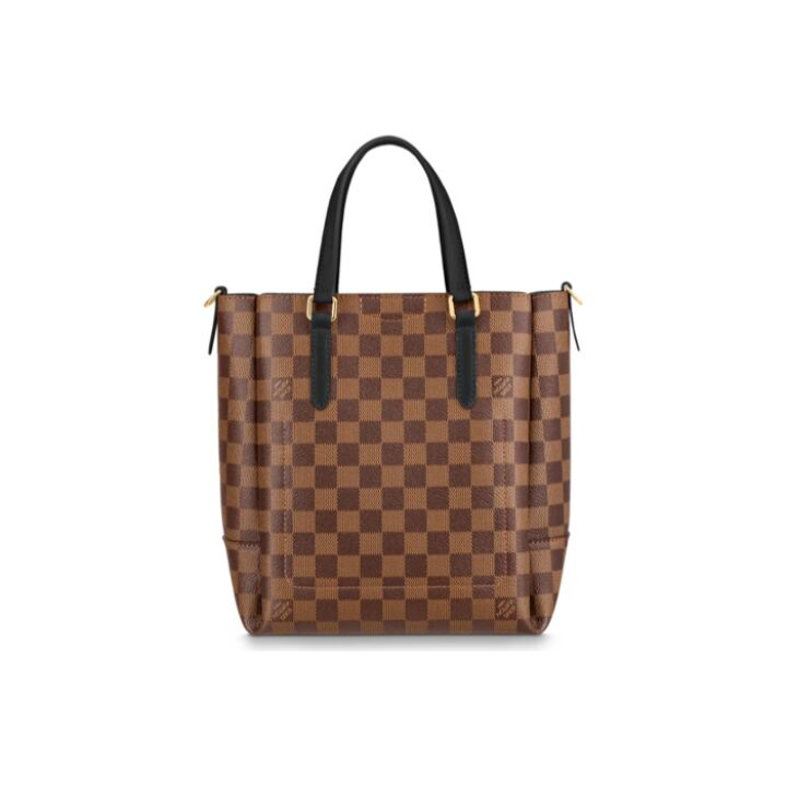 LOUIS VUITTON Belmont 棋盘格可拆卸零钱袋 涂层帆布拼牛皮 托特包Tote包购物袋手提单肩斜挎包 女款 棕色