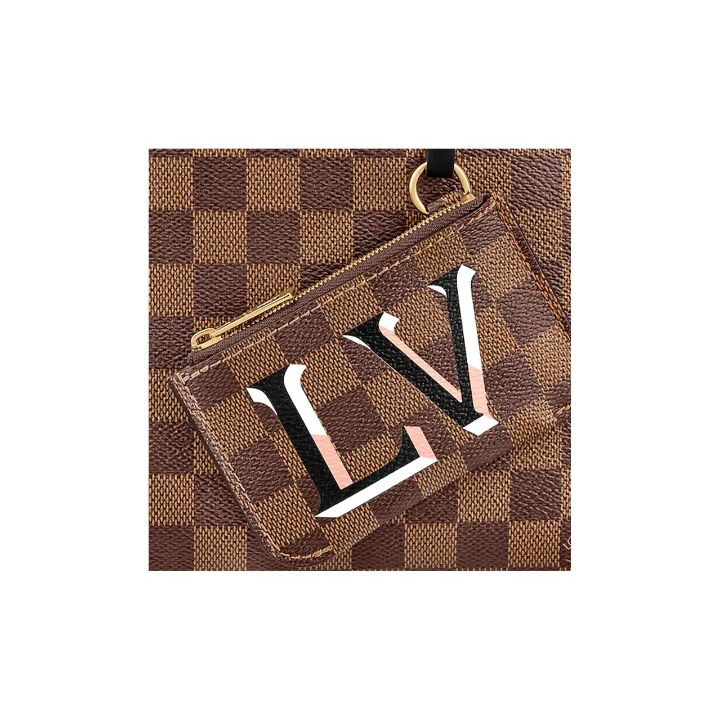 LOUIS VUITTON Belmont 棋盘格可拆卸零钱袋 涂层帆布拼牛皮 托特包Tote包购物袋手提单肩斜挎包 女款 棕色