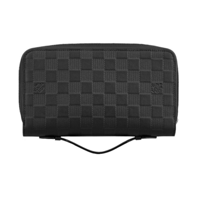 LOUIS VUITTON Damier拉链 Infini皮革牛皮内里 手拿包钱包 大号 男款 黑色