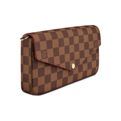 LOUIS VUITTON Pochette Félicie 时尚复古棋盘格设计 帆布拼牛皮革 链条包斜挎包单肩包 女款 棕色