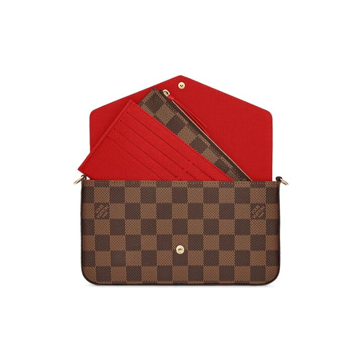 LOUIS VUITTON Pochette Félicie 时尚复古棋盘格设计 帆布拼牛皮革 链条包斜挎包单肩包 女款 棕色