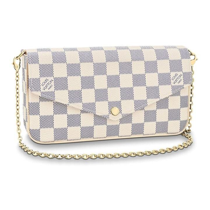 LOUIS VUITTON Pochette 便携棋盘格信封式翻盖 涂层帆布拼牛皮革 三合一链条包手提单肩斜挎包 女款 白色