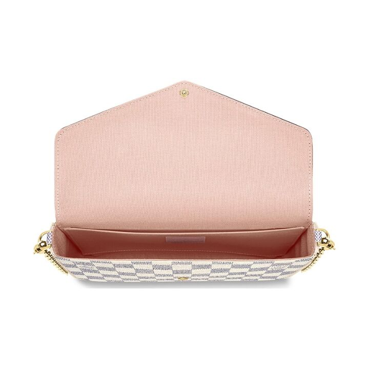 LOUIS VUITTON Pochette 便携棋盘格信封式翻盖 涂层帆布拼牛皮革 三合一链条包手提单肩斜挎包 女款 白色