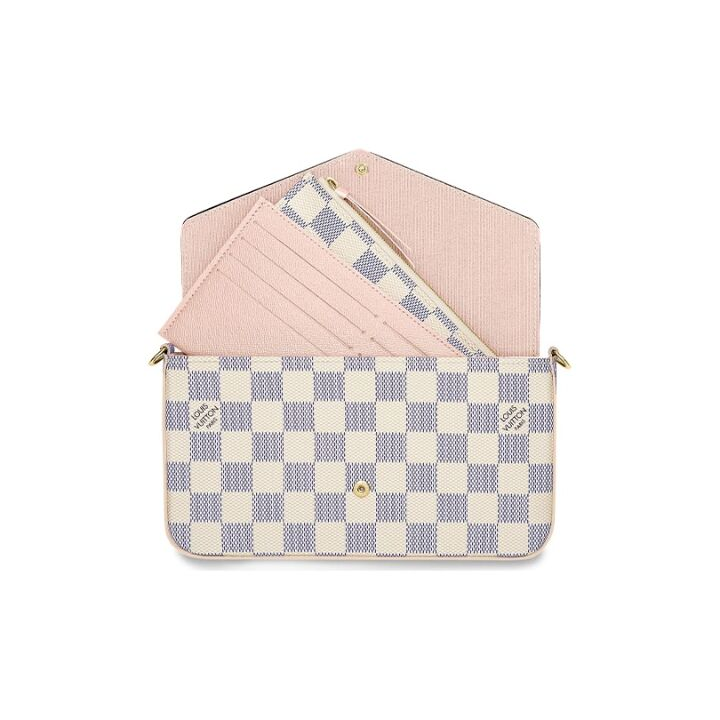 LOUIS VUITTON Pochette 便携棋盘格信封式翻盖 涂层帆布拼牛皮革 三合一链条包手提单肩斜挎包 女款 白色