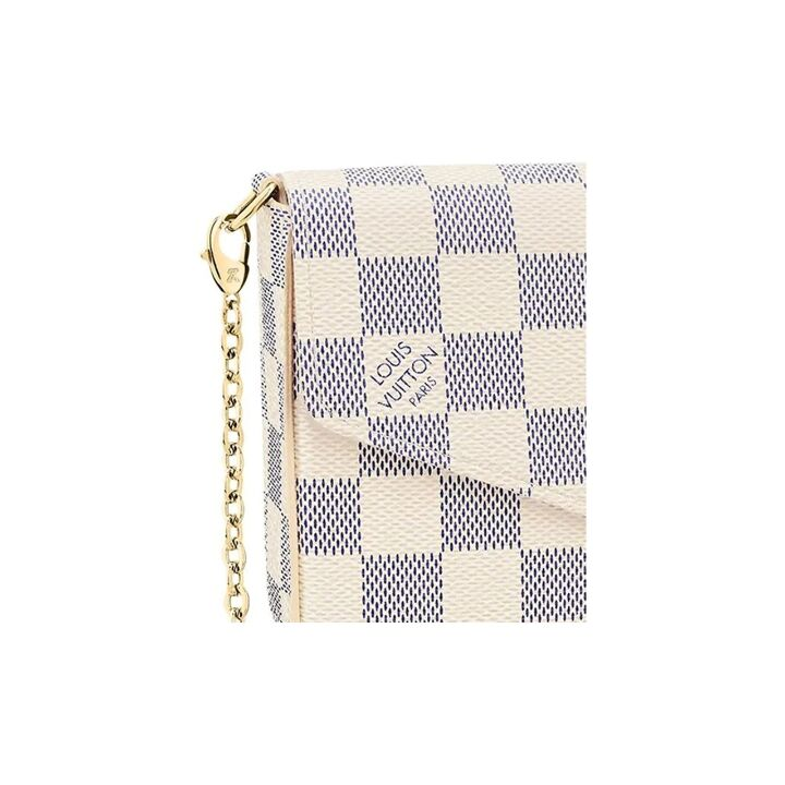 LOUIS VUITTON Pochette 便携棋盘格信封式翻盖 涂层帆布拼牛皮革 三合一链条包手提单肩斜挎包 女款 白色