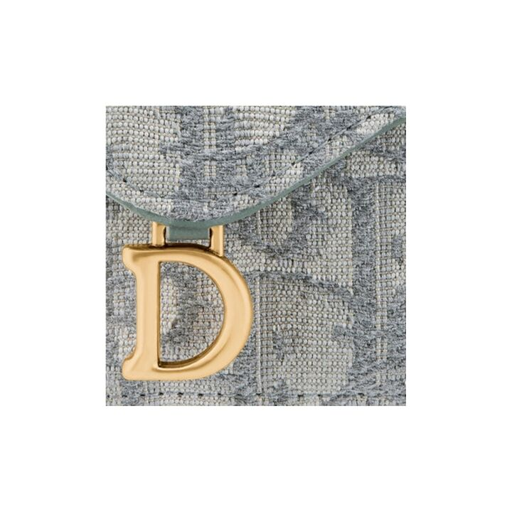 DIOR迪奥 Saddle 系列 翻盖刺绣老花满印 Oblique织物 卡夹卡包零钱包 女款 灰色